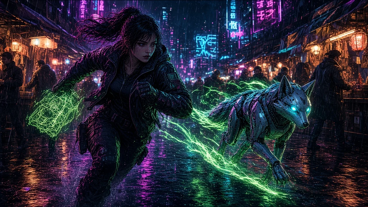 Sector 8 streetlamps erupting gold as Nova carries cryo-flasks of phosphor through a celebrating crowd.