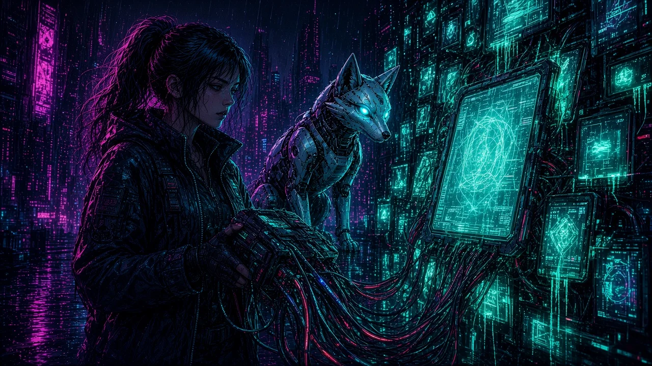 Neon sitting on a boardroom contract while Nova dumps the Bank's ledger onto the emergency mirror display.