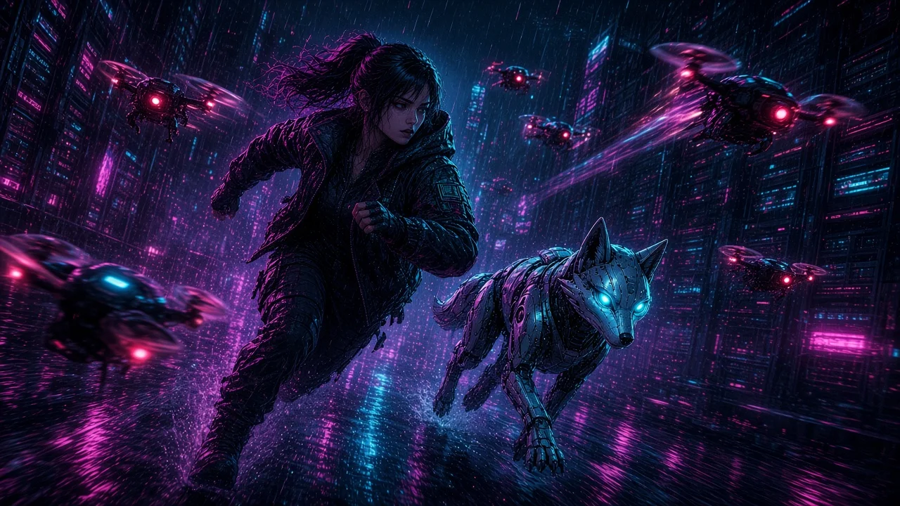 Nova retuning the chronolith crystal in a vacuum glass chamber while Neon grounds surging fields.
