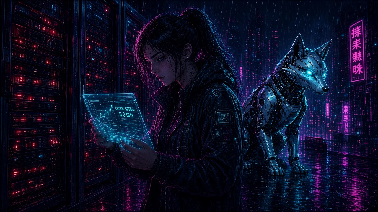 Neon sitting in a street intersection between stimulant runners and Saints during the tempo riots.
