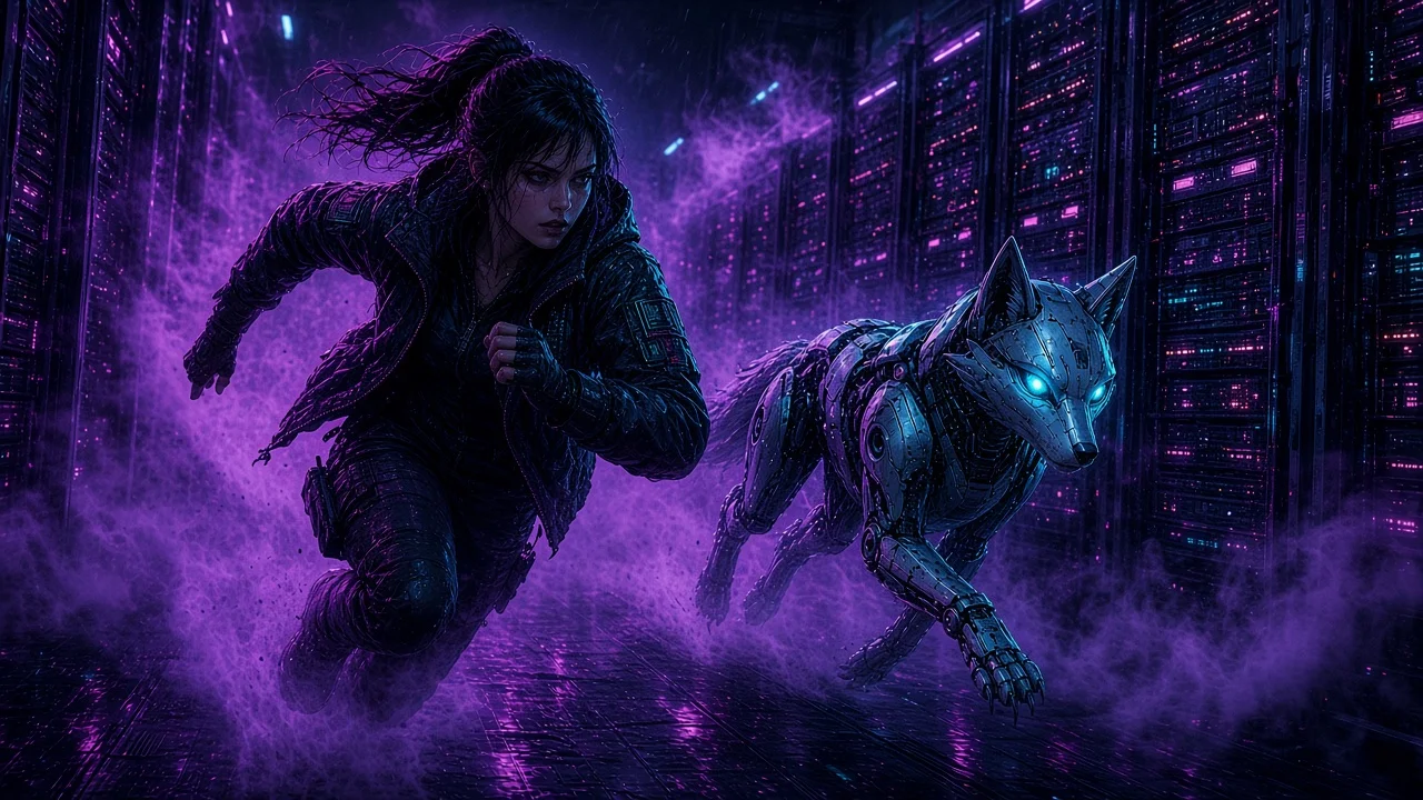 Nova clutching a screaming jam-jar seed as silence-weapons chase them toward clear air.
