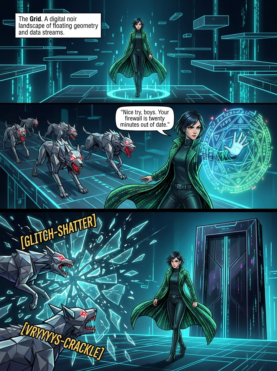 The Ghost in the Grid - Comic Page 2 - Breaching the Quantum Security ICE
