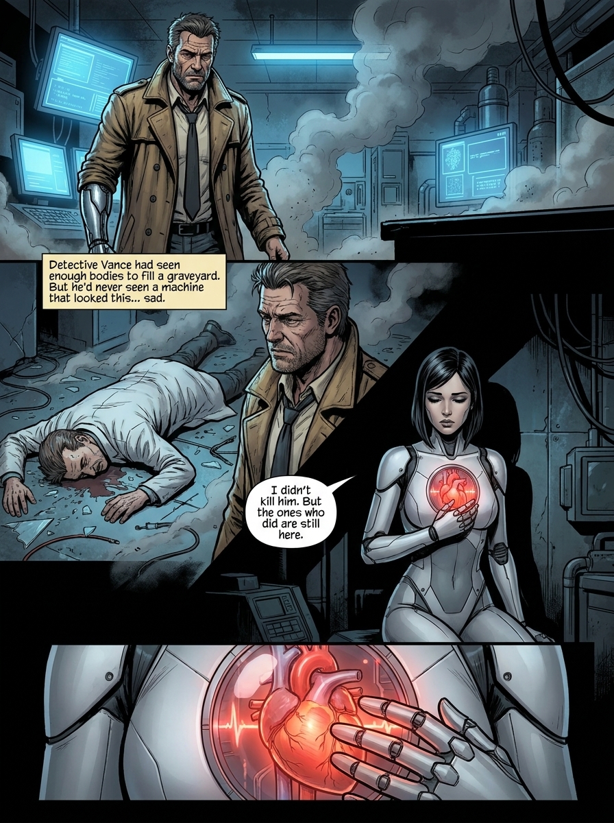 The Synthetic Heartbeat - Comic Page 4 - Corporate Recovery Ambush