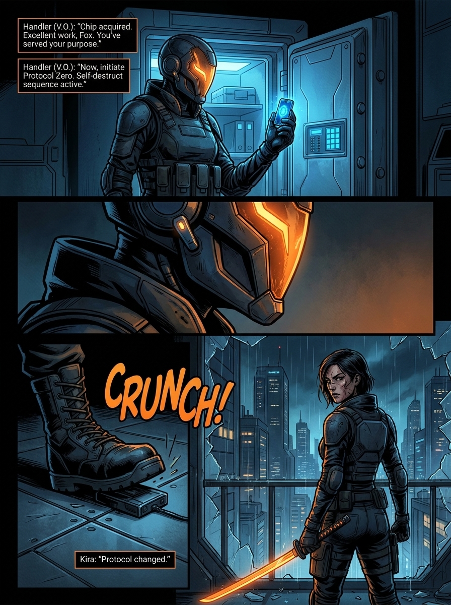 Protocol Zero - Comic Page 3 - Plasma Blade Unleashed on the Rooftops