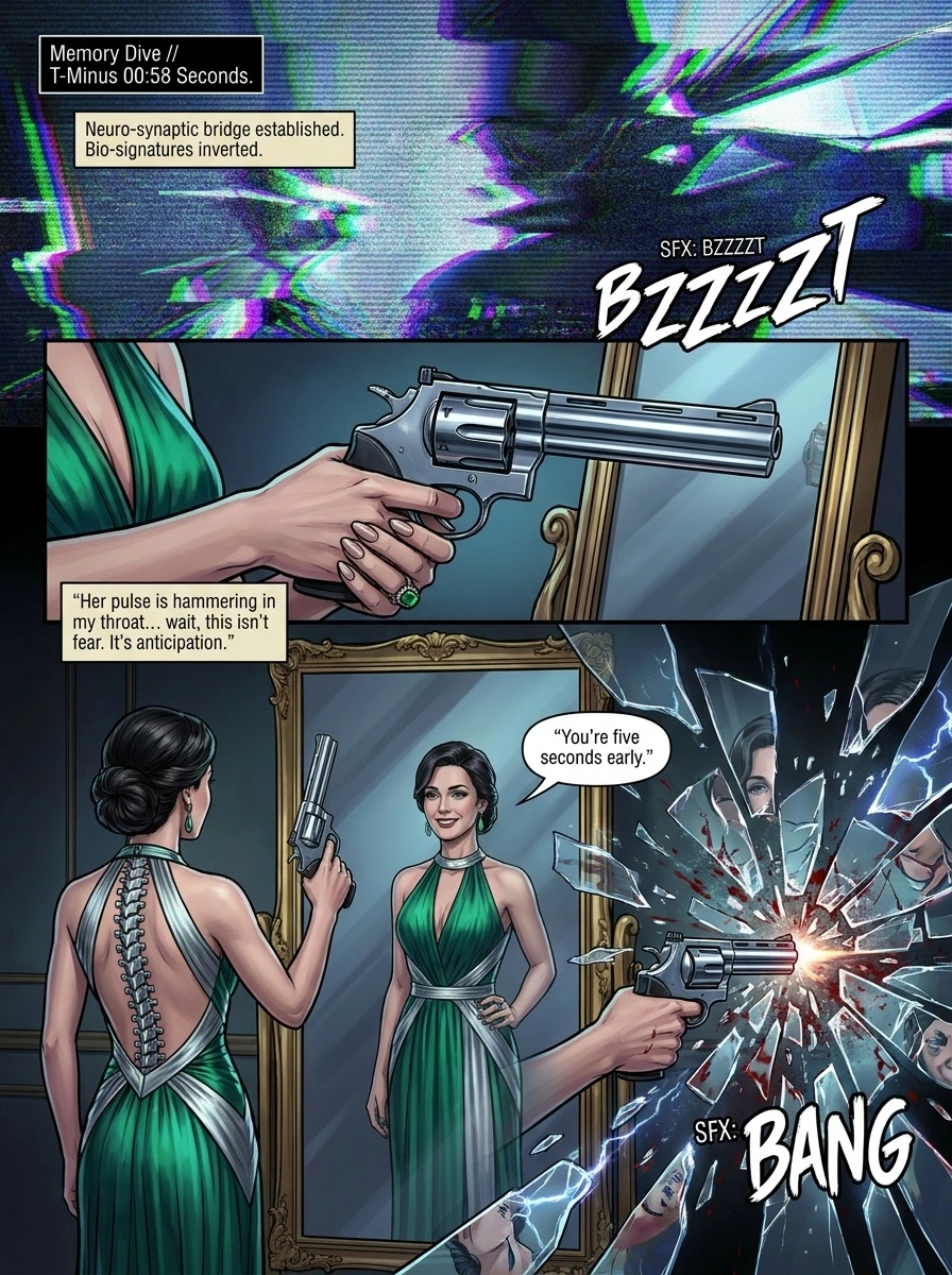 Neon Lazarus - Comic Page 2 - Neuro-synaptic memory dive and mirror revelation
