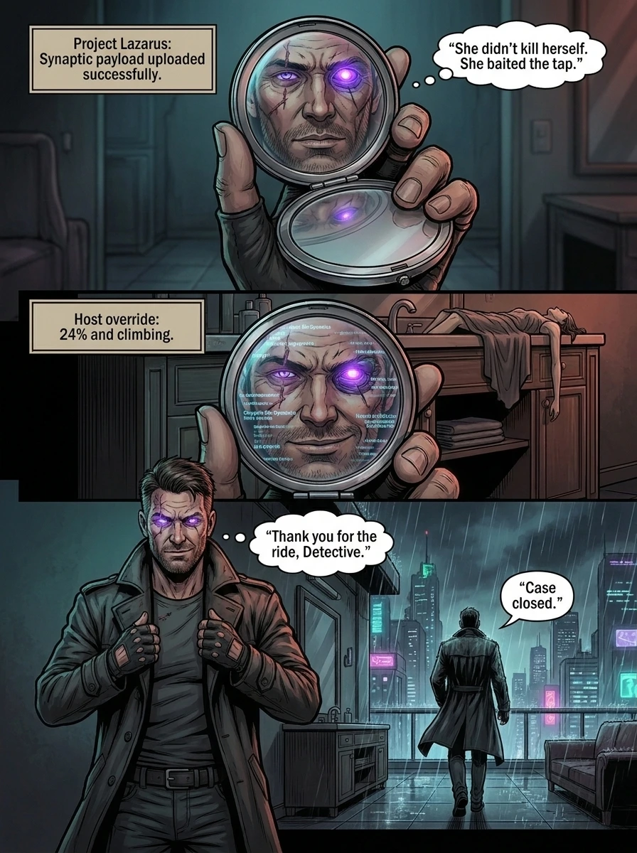 Neon Lazarus - Comic Page 4 - Project Lazarus host override complete